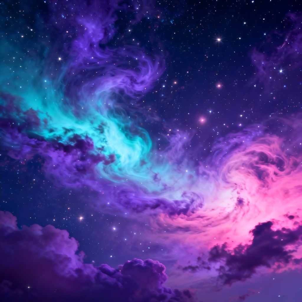 AI nebula swirling clouds across the night sky