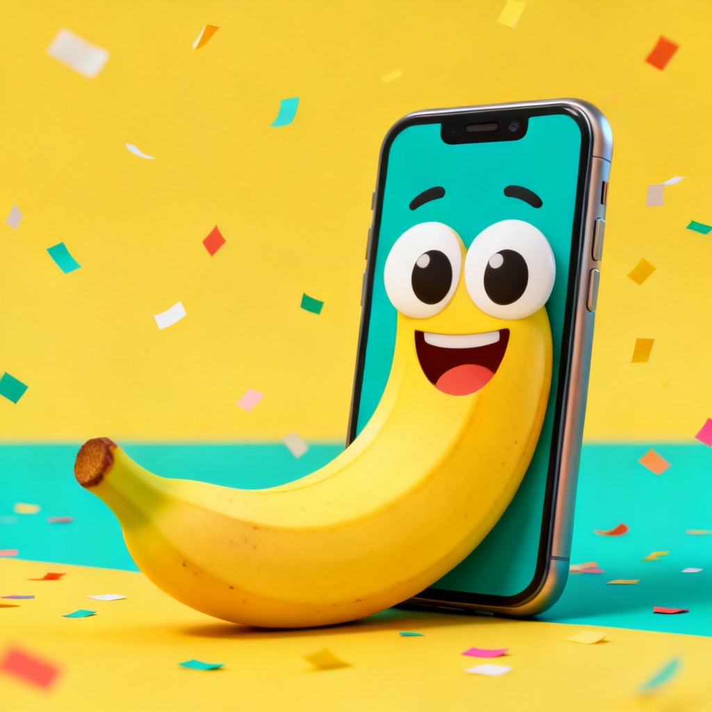 AI funny photo of a banana using a phone