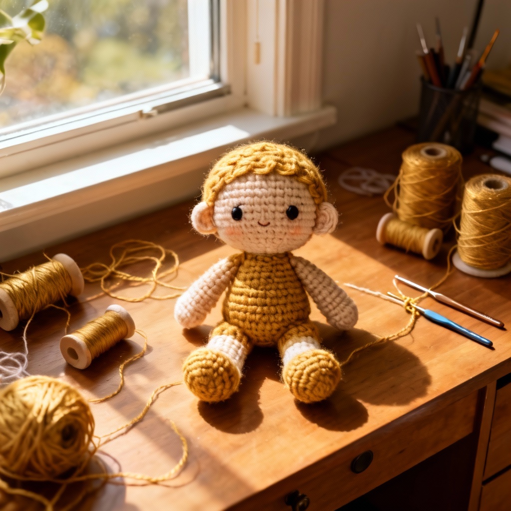 AI crochet amigurumi baby doll craft scene