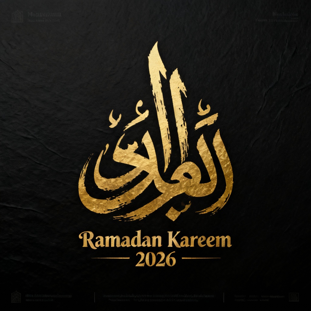 AI gold ink Arabic calligraphy Ramadan Kareem 2026 card