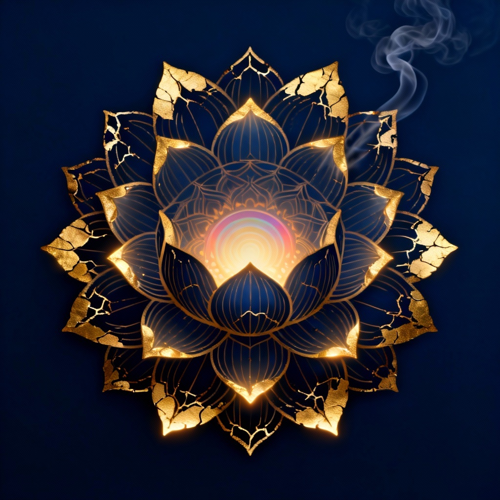 AI sacred lotus mandala with gold light