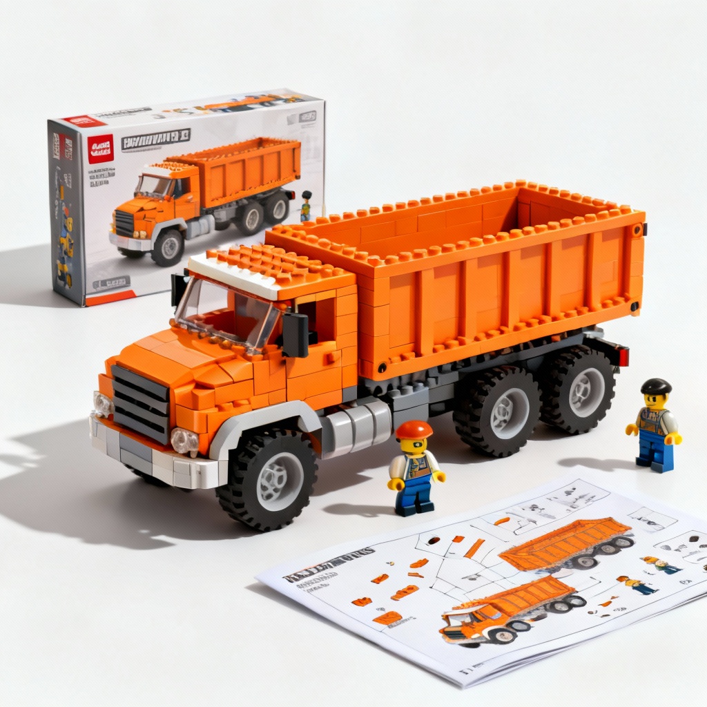 AI brick-style construction toy cargo truck with packaging