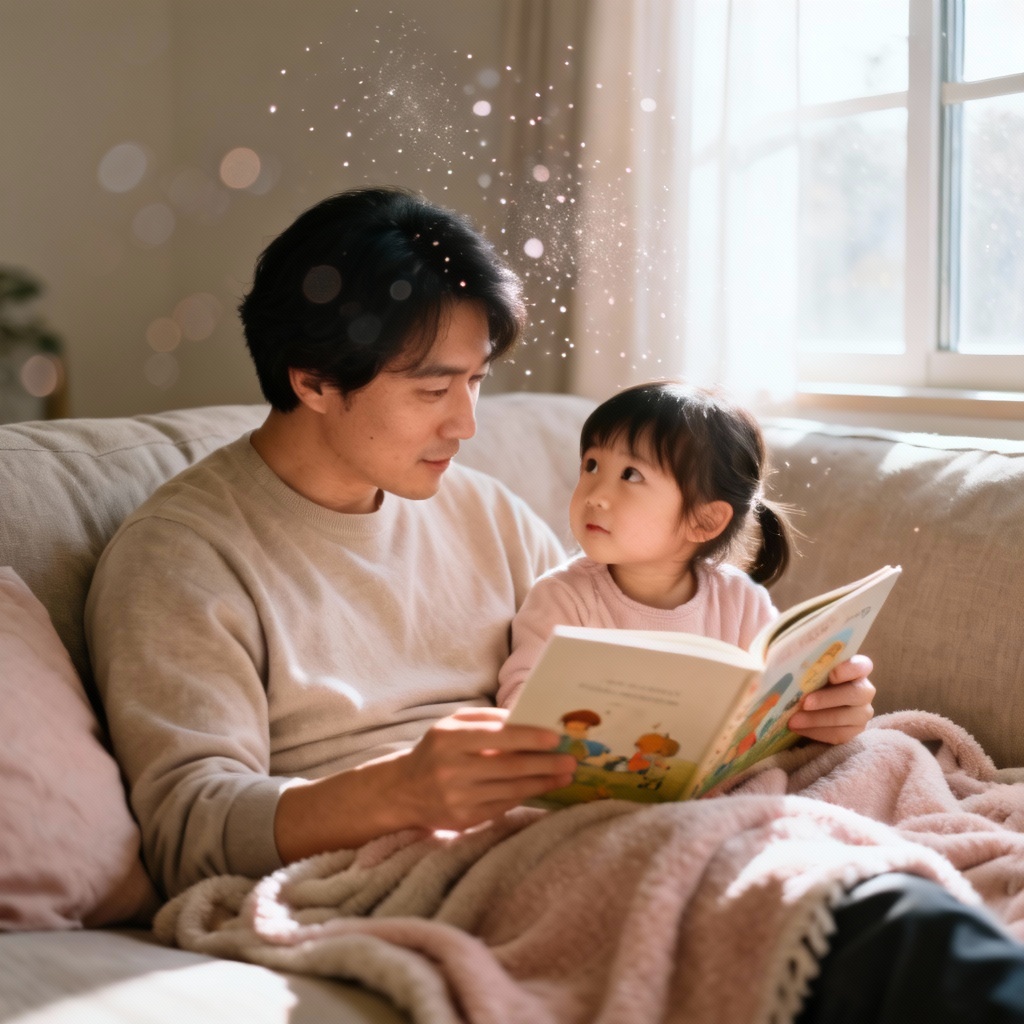 AI gentle parent and child reading scene