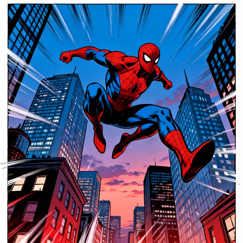 AI agile superhero over city skyline