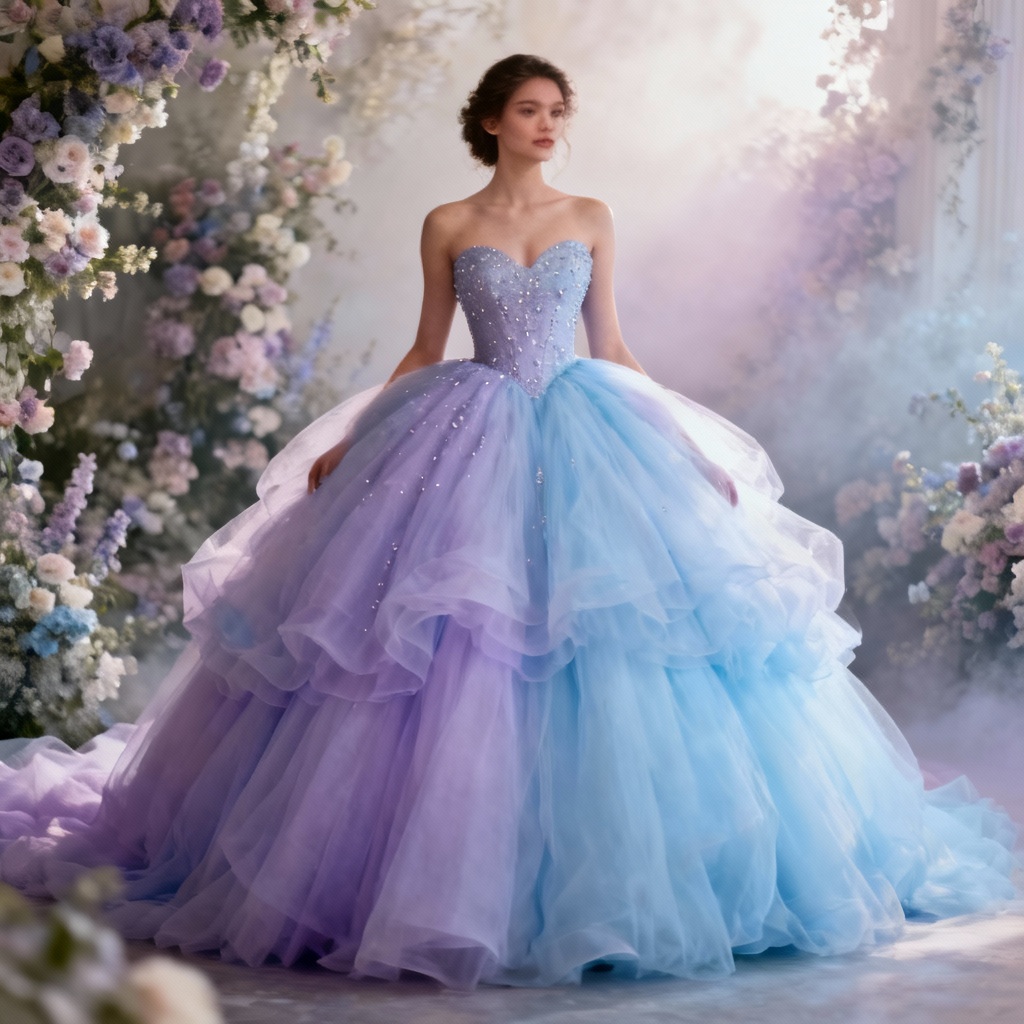 AI Pastel Ombre Tulle Ball Gown