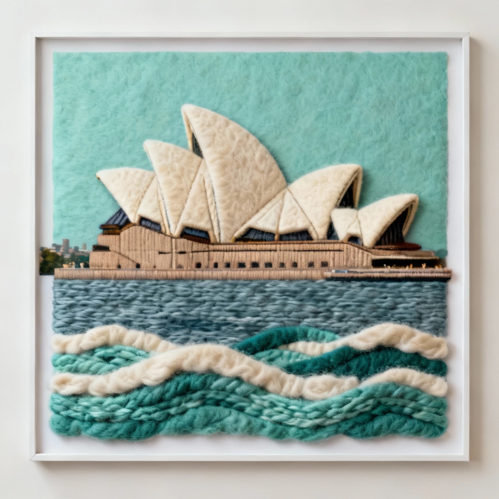 AI felted Sydney Opera House with wool waves