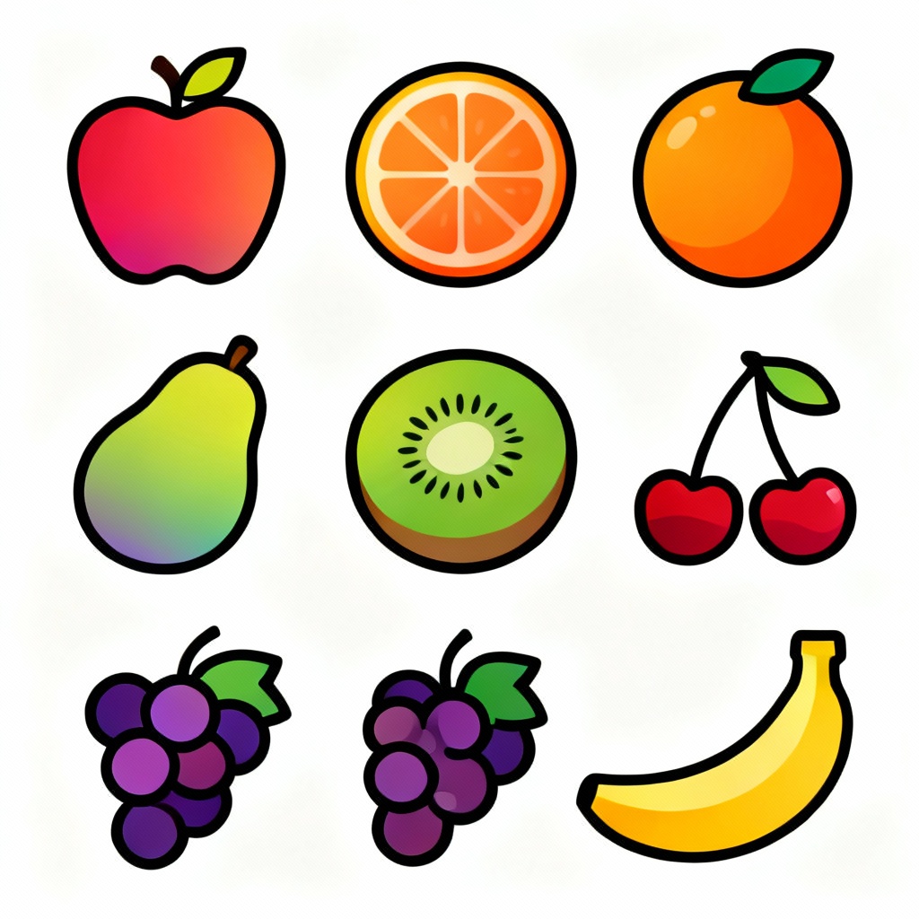 Vector fruit icon set with flat style