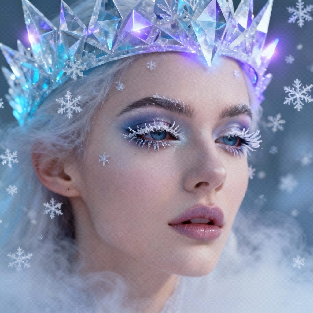 AI fantasy snow queen portrait with icy crown