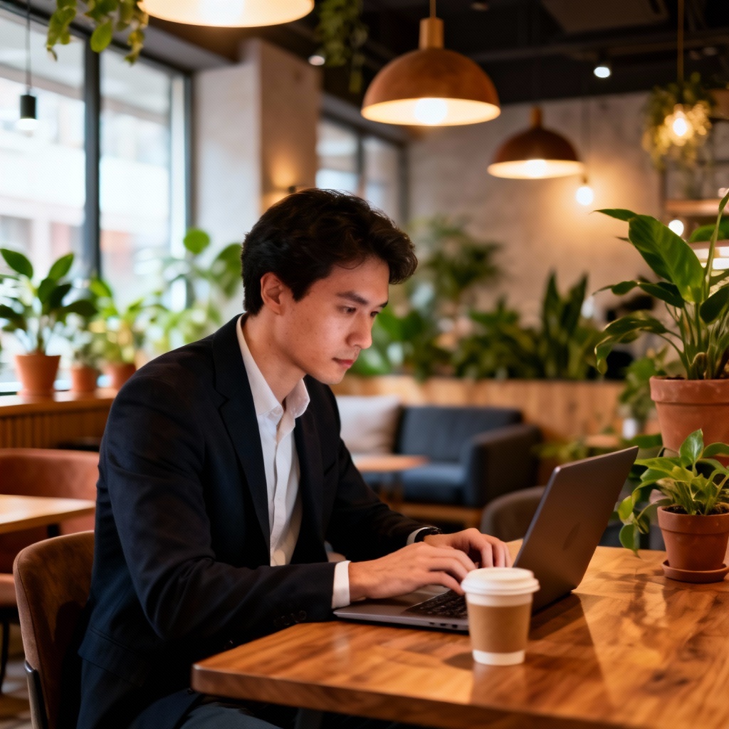 AI coworking space focused laptop work