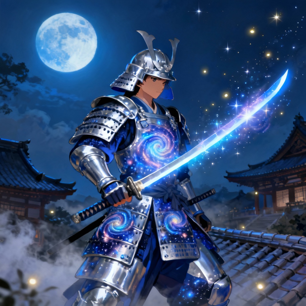 Celestial samurai hero with star-forged katana