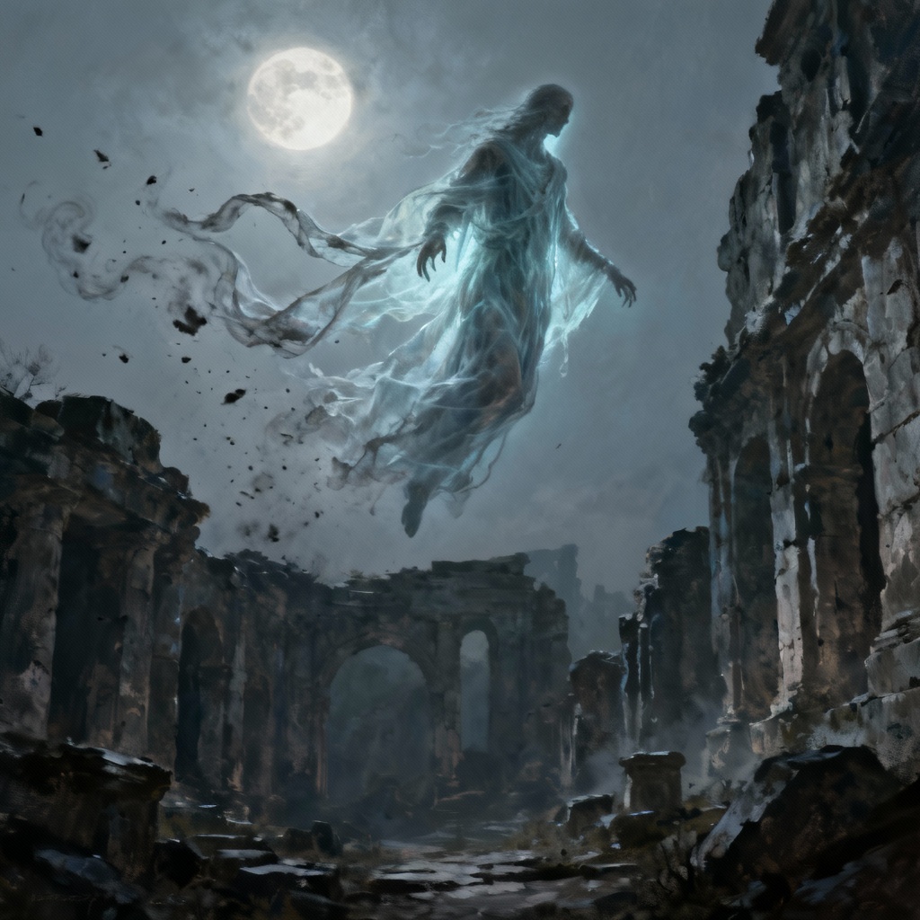 AI ethereal ghost wraith in ruins
