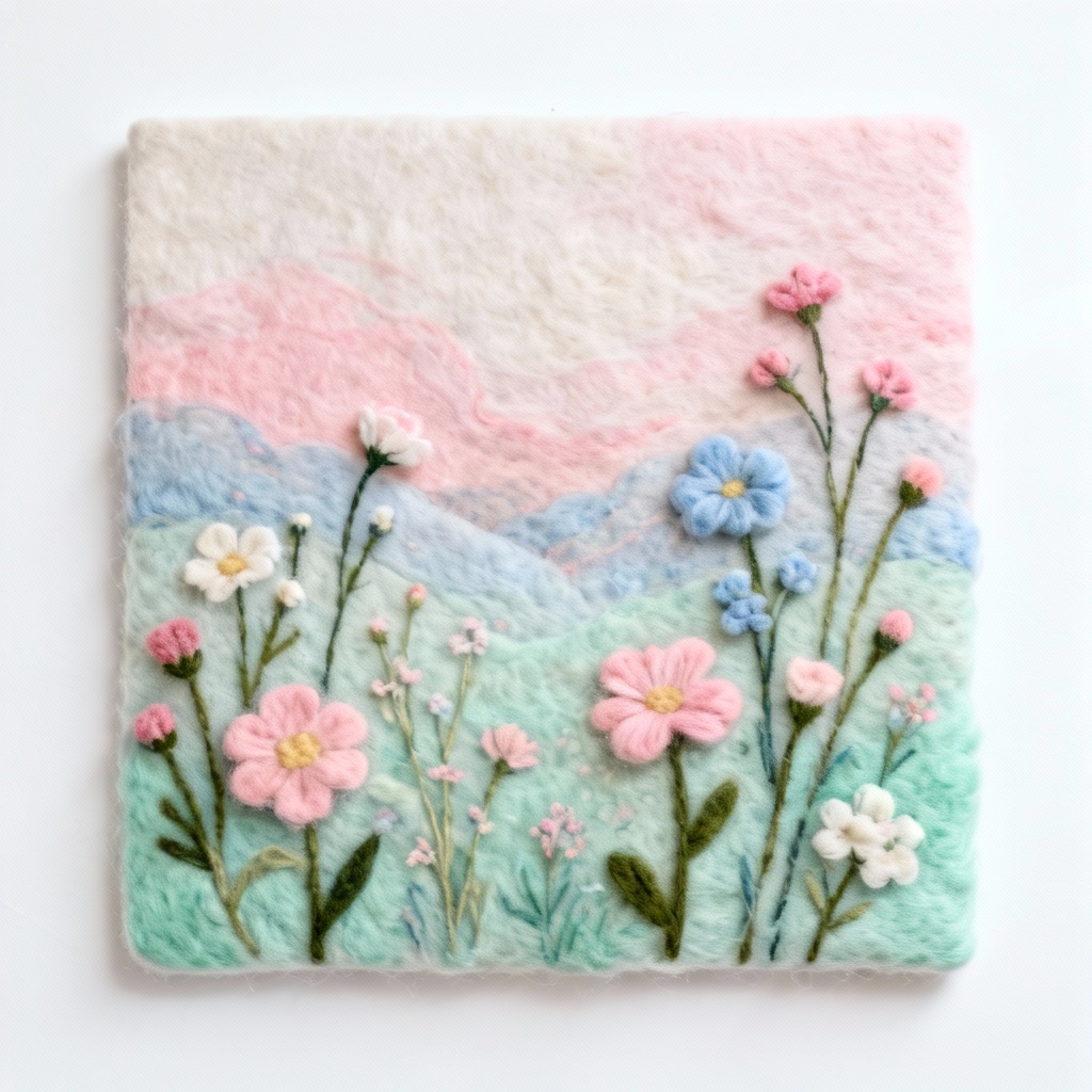 AI 2D needle felt painting of wildflowers