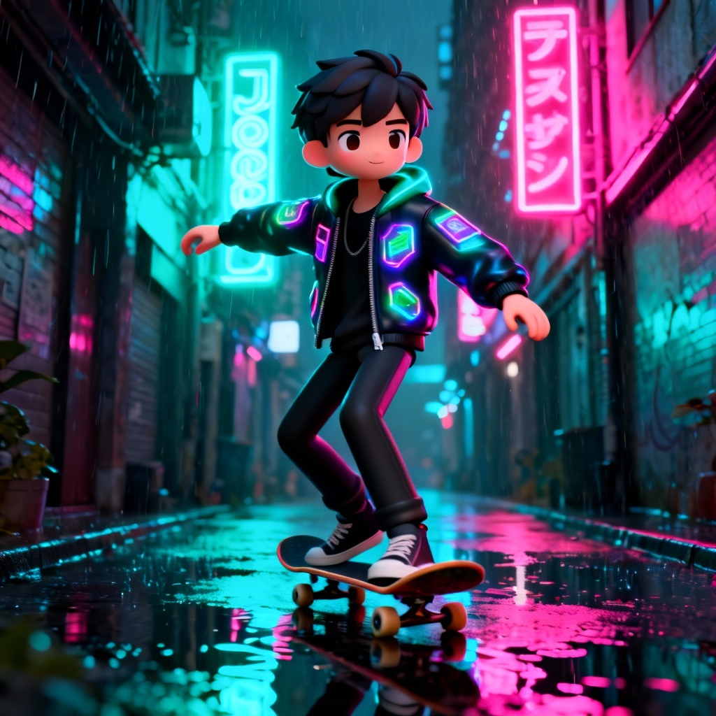AI Zepeto-style cyberpunk skater avatar scene