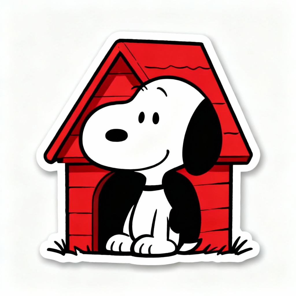 AI Snoopy avatar classic line art with red doghouse background