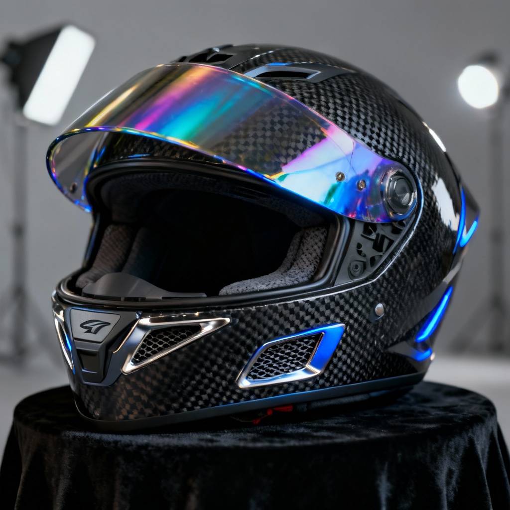 AI Futuristic Carbon Fiber Helmet Render