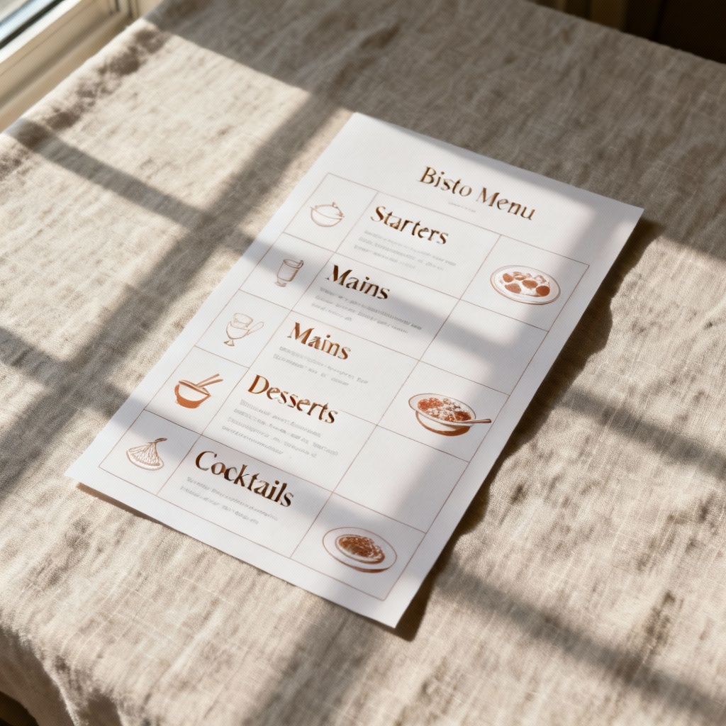 Modern bistro menu design created by AI with clean layout and stylish typography