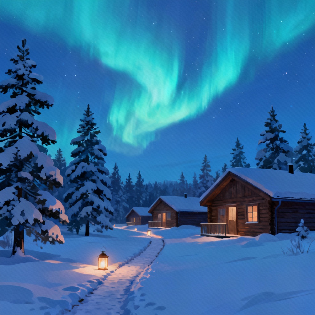 AI Snowy Nordic village Christmas background