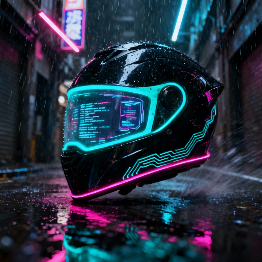 AI Cyberpunk Sci Fi Helmet With Neon Glow