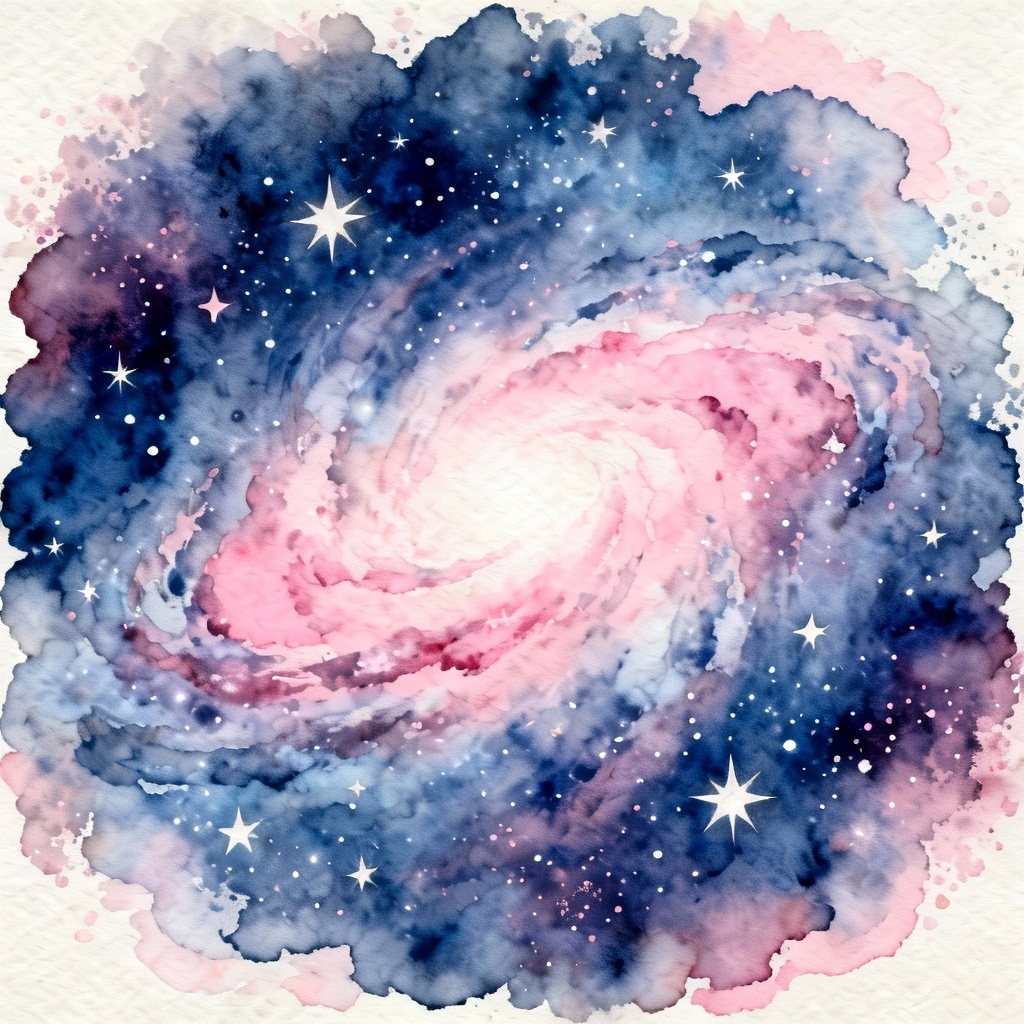 AI watercolor galaxy with soft nebula brush strokes