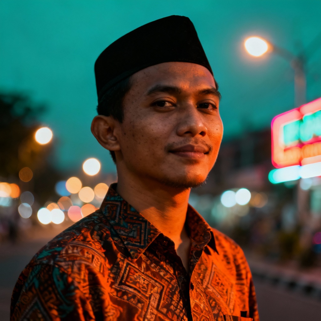 AI Muslim man wearing Indonesian batik shirt