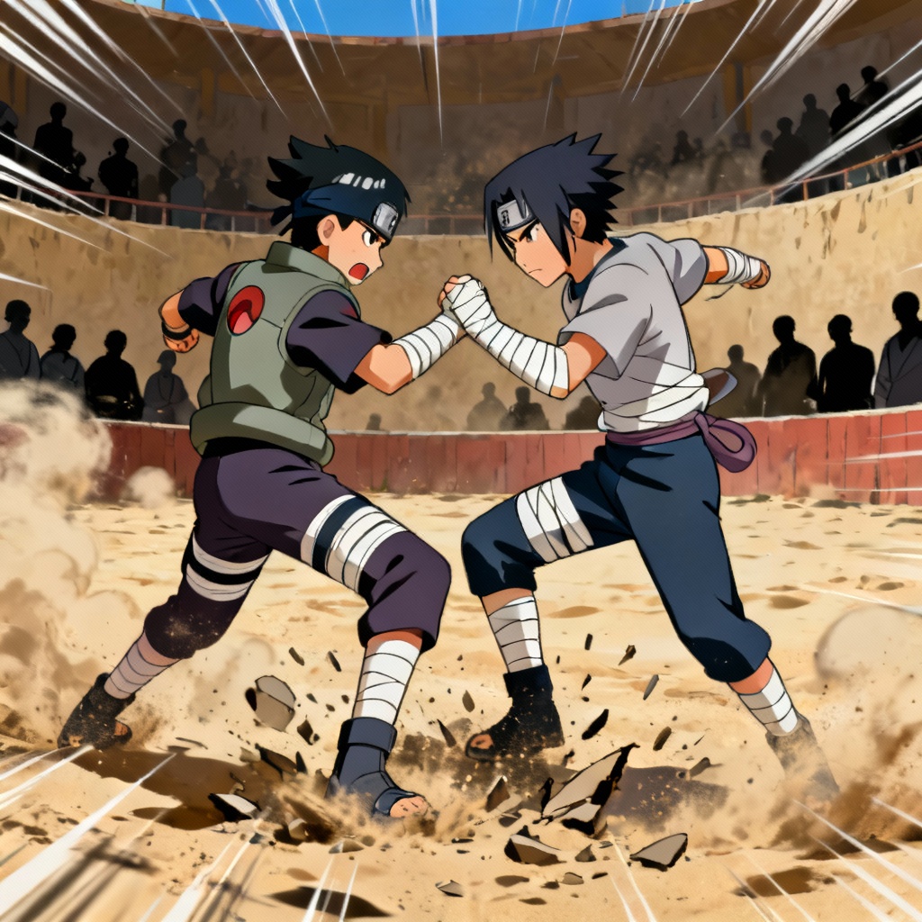 AI Naruto style duel in a ninja exam arena