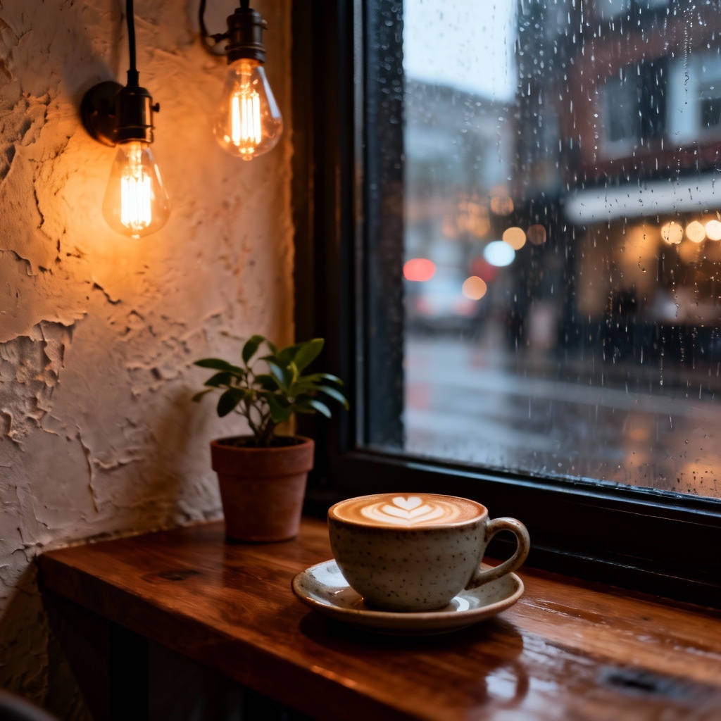 AI Cozy Coffee Shop Corner With Warm Lighting