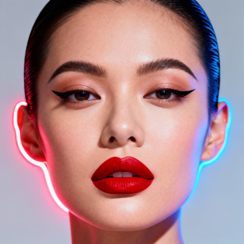 AI editorial beauty with bold red lip