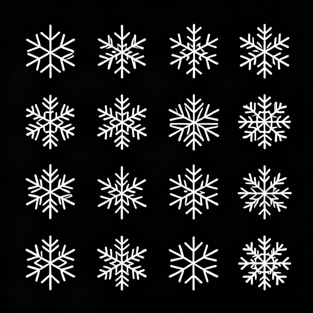 Minimal black and white snowflake clip art set