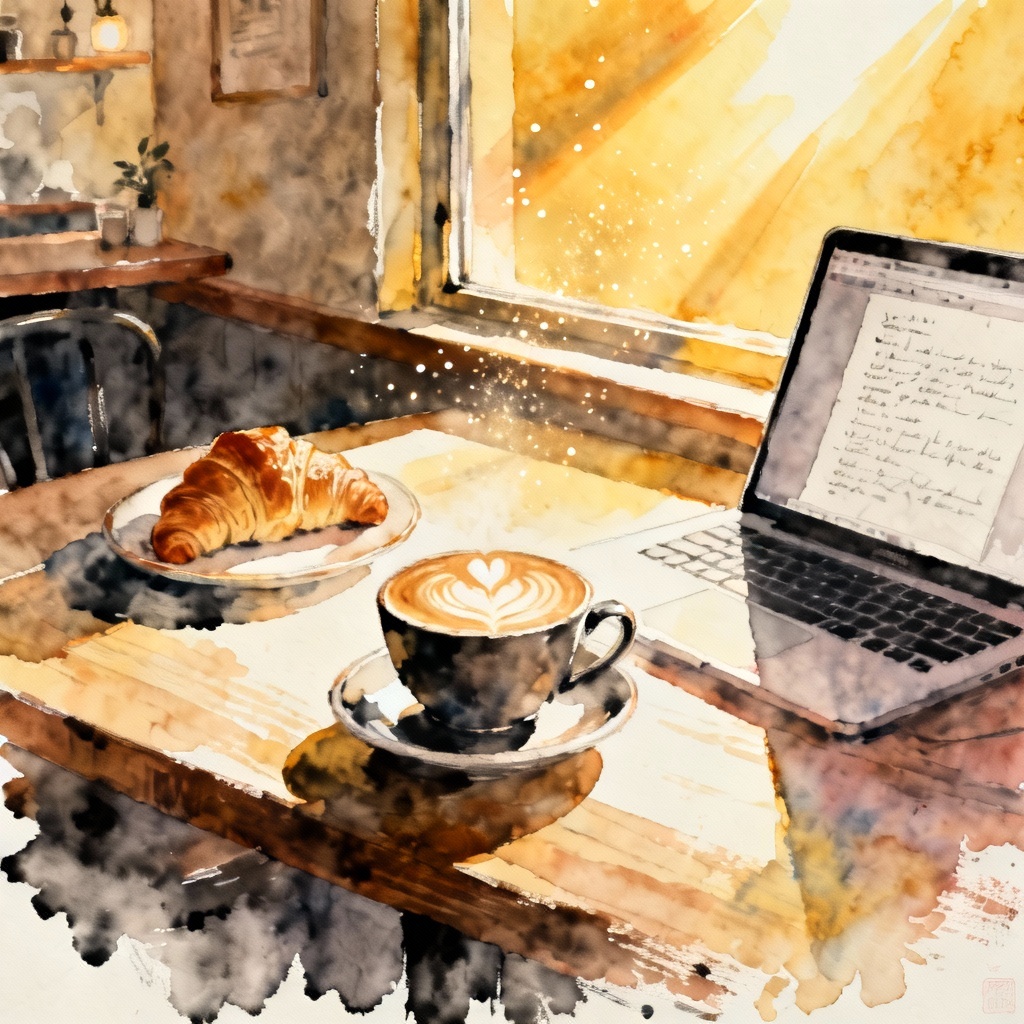 AI warm morning lofi coffee shop study background