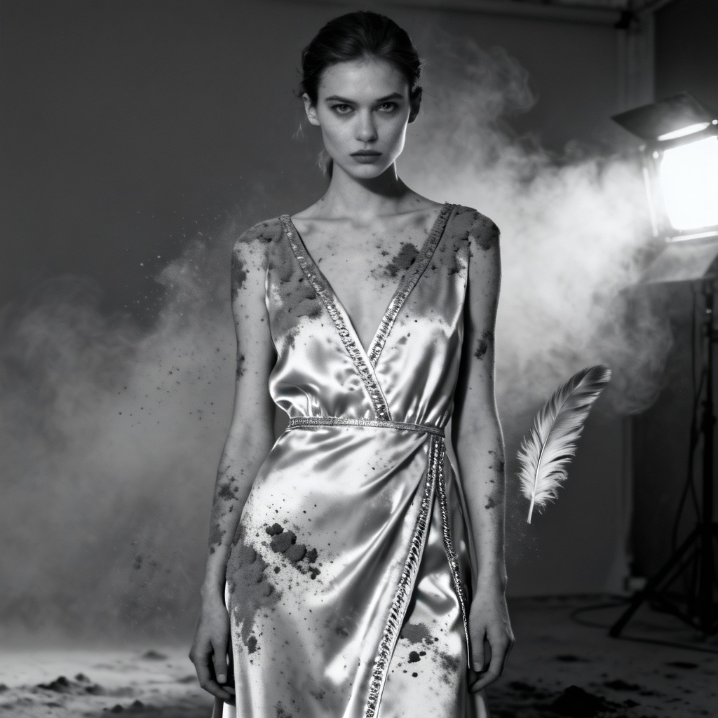 Ash fashion portrait with soot textures and soft haze