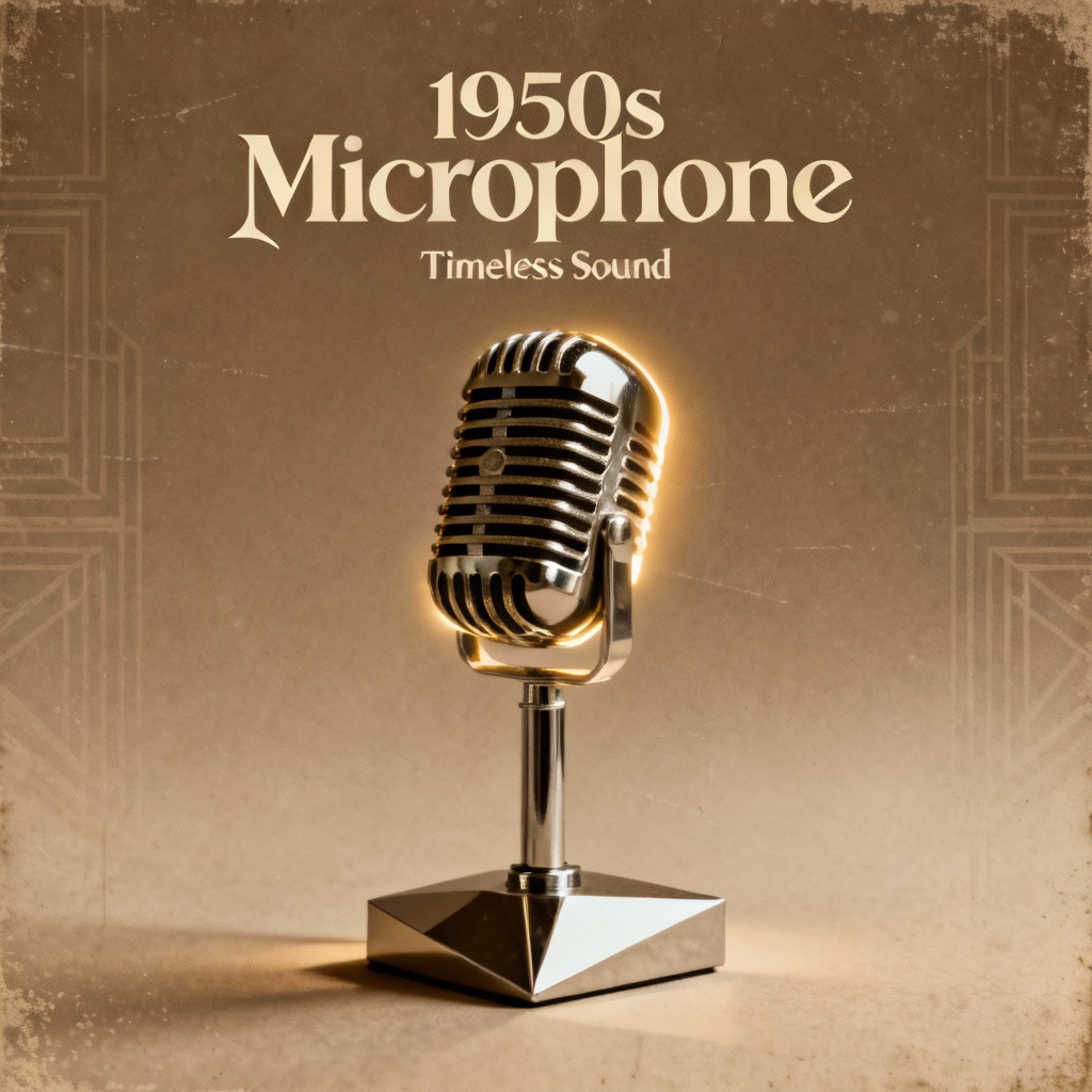 AI vintage chrome broadcast microphone poster