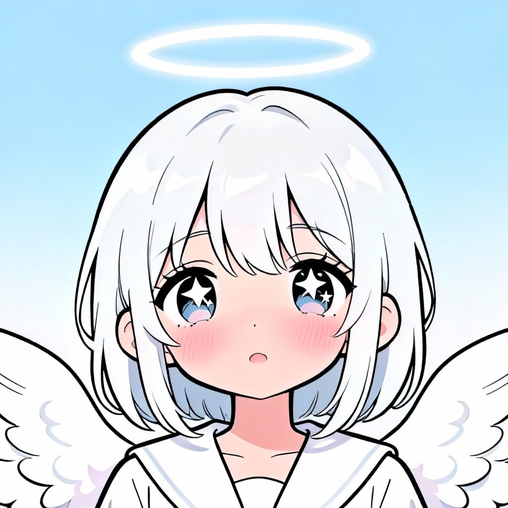 Cute anime character with white halo in pastel tones