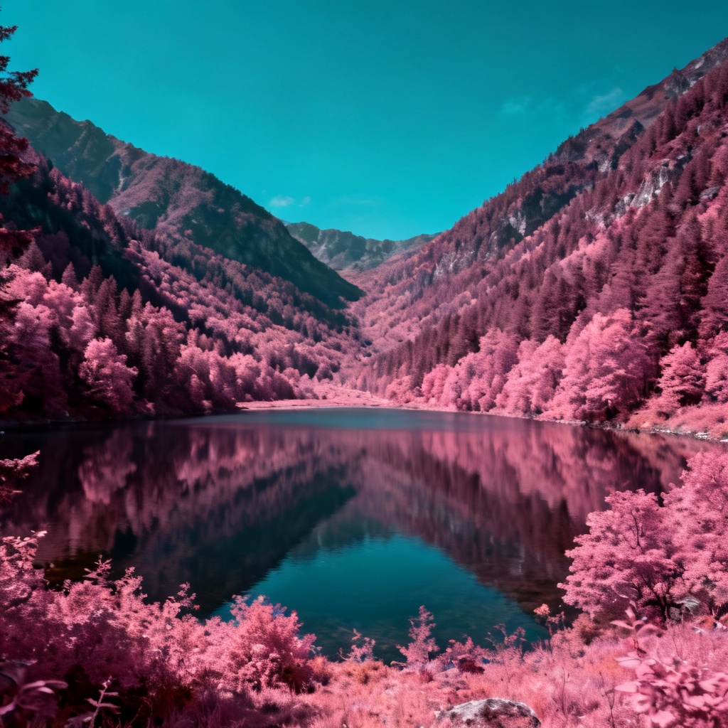 AI image color inverter producing an infrared-style inverted landscape