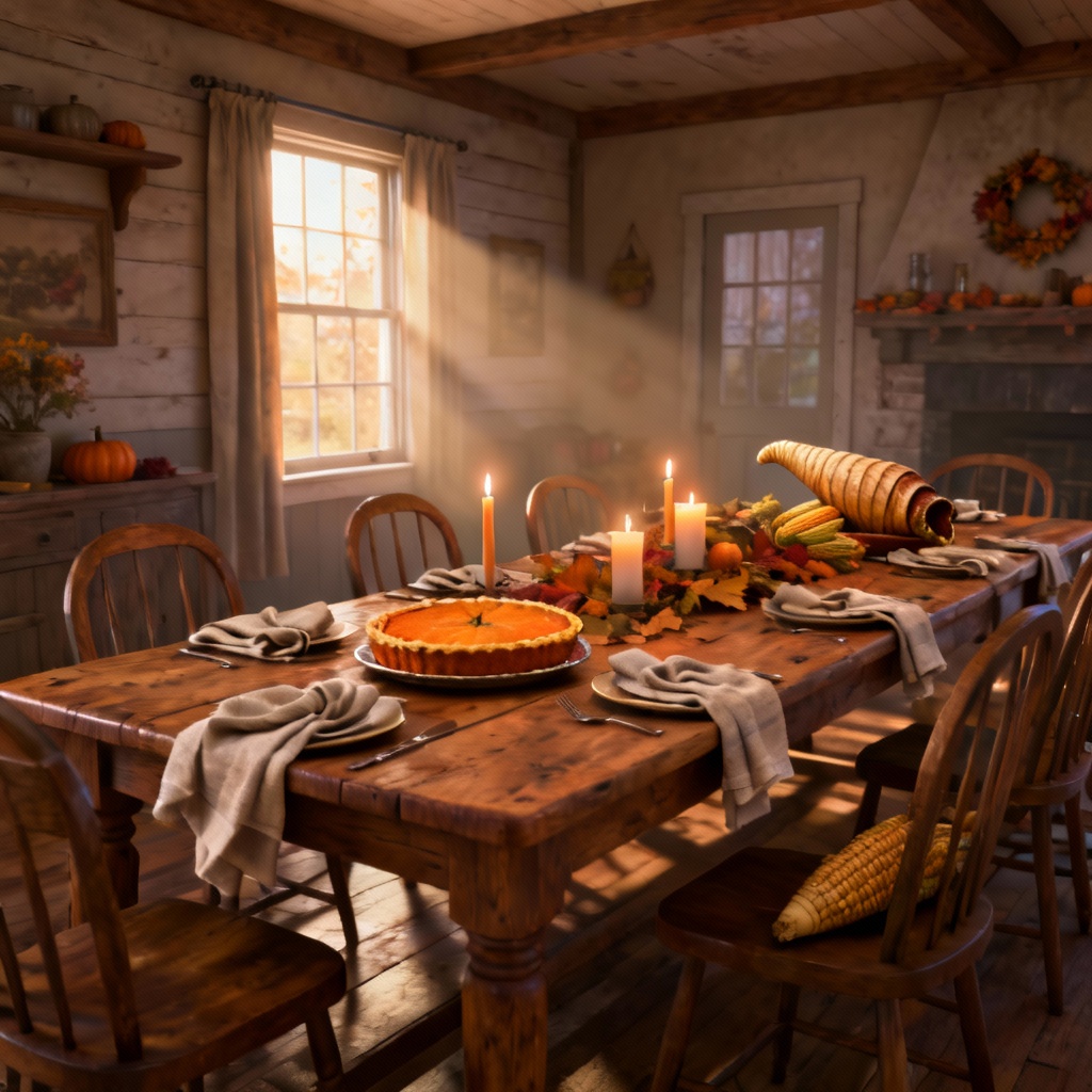 AI Thanksgiving family table scene