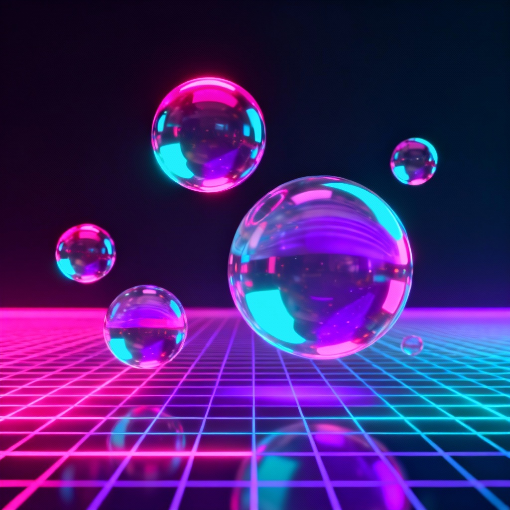 Neon vaporwave bubble scene with gradient lights