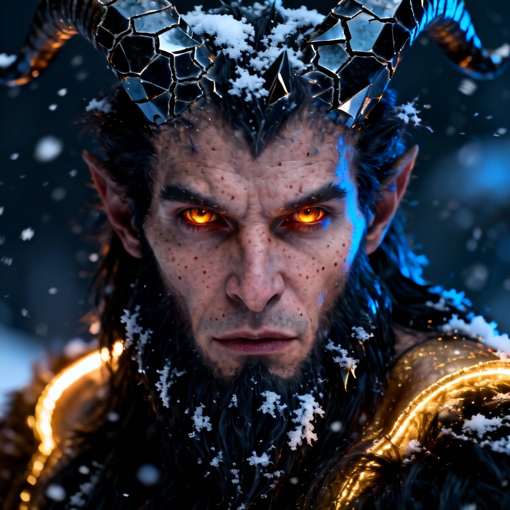 AI cinematic realistic Krampus portrait with frost