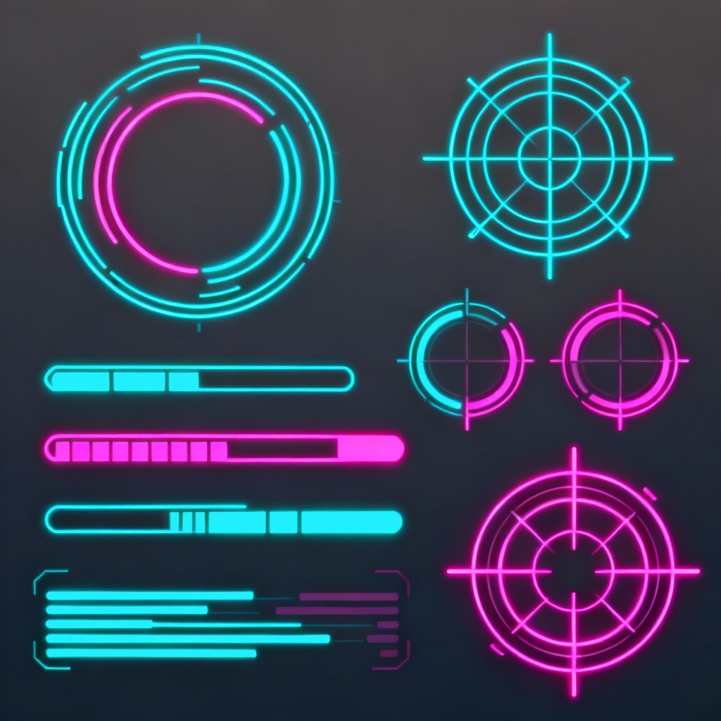 Futuristic HUD overlay elements with neon accents