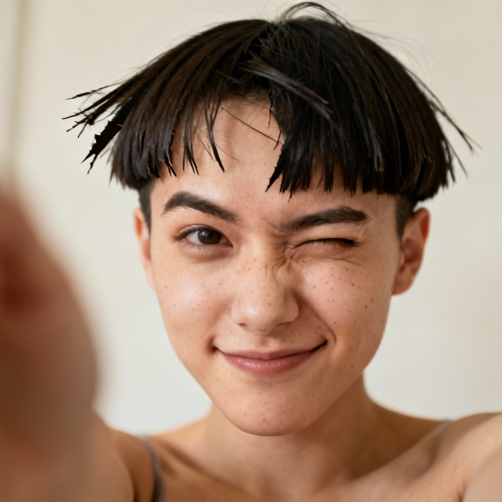 AI bowl cut prank on selfie