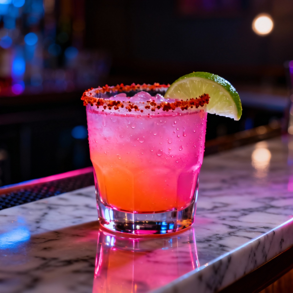 AI generated neon sunset margarita cocktail with citrus and chili rim