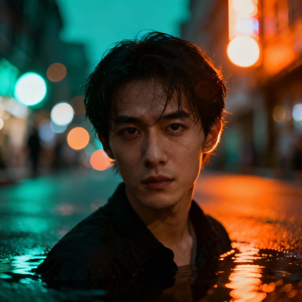 AI street portrait with cinematic background blur