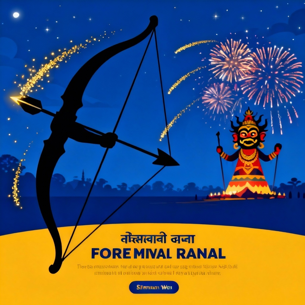 AI Dussehra theme banner with bow and fireworks