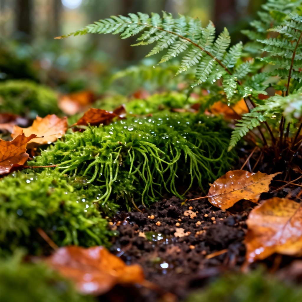 AI moss and grass forest floor macro
