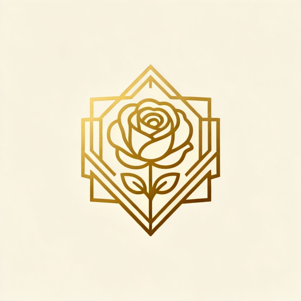 Minimal gold line art rose logo