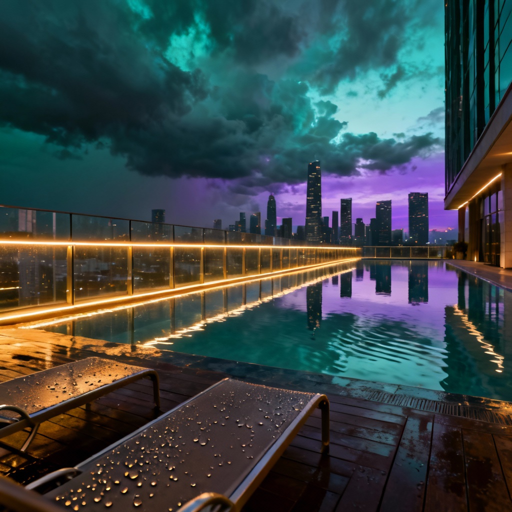 AI Hotel Rooftop Pool With City Skyline
