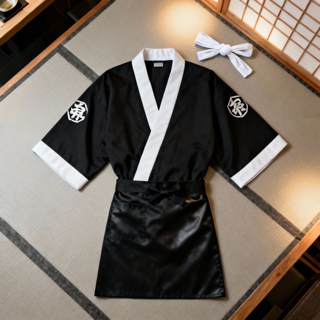 Minimalist sushi chef happi jacket with headband