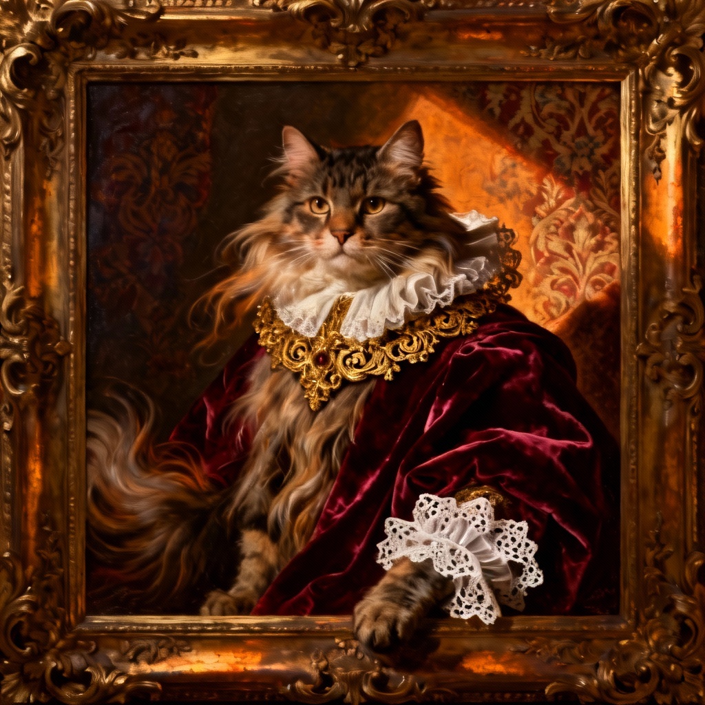 AI regal cat oil painting baroque portrait