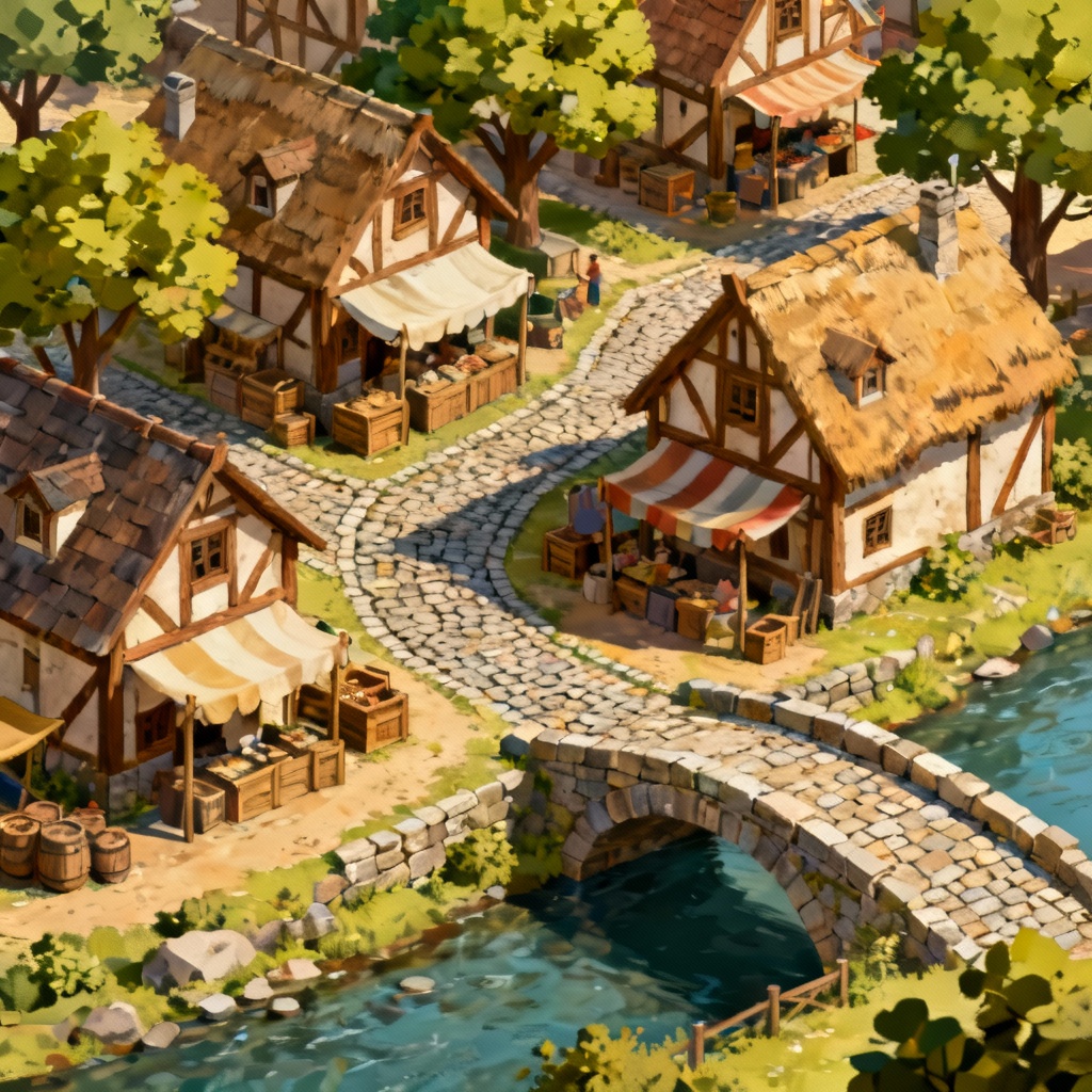 AI isometric fantasy village scene