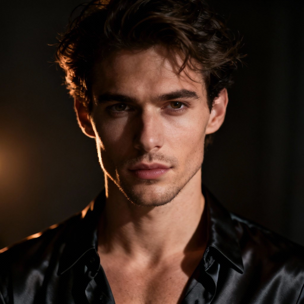 AI sexy male glamour portrait with moody lighting
