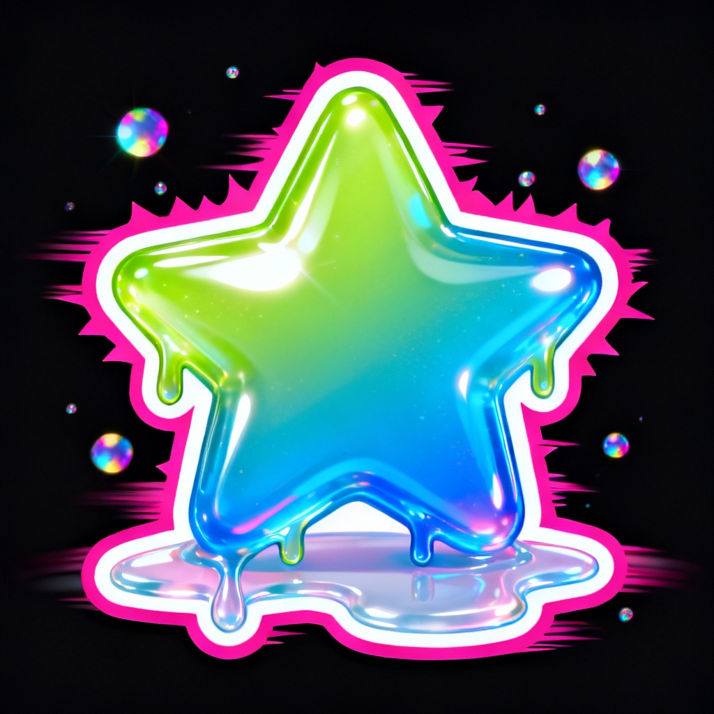 Glossy gel star Y2K emoji with drip