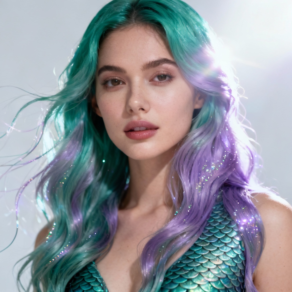 AI mermaid pastel wavy hair